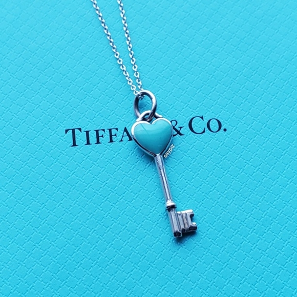 *SOLD* Tiffany & Co Blue Enamel Heart Key Necklace - Picture 2 of 12